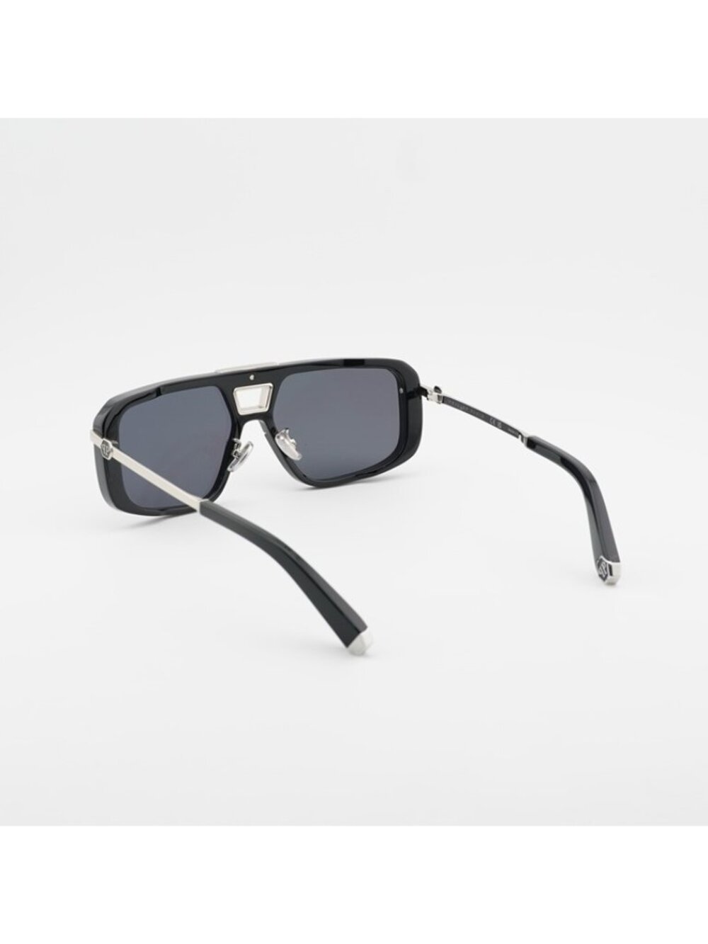 Philipp Plein SPP008M 0700 Sunglasses Shiny Black Aviator Frame, Grey Lenses - Picture 9 of 10
